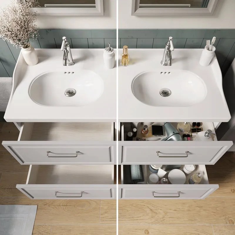 Mobile da bagno a terra sotto lavabo L 60 x H 57 x P 48.1 cm grigio verniciato opaco, 2 cassetti SENSEA Charm