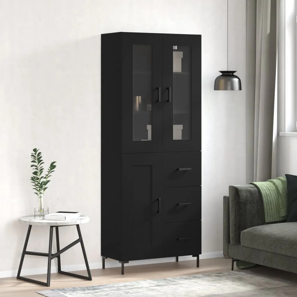 Credenza Nera 69,5x34x180 Cm İn Legno Multistrato /