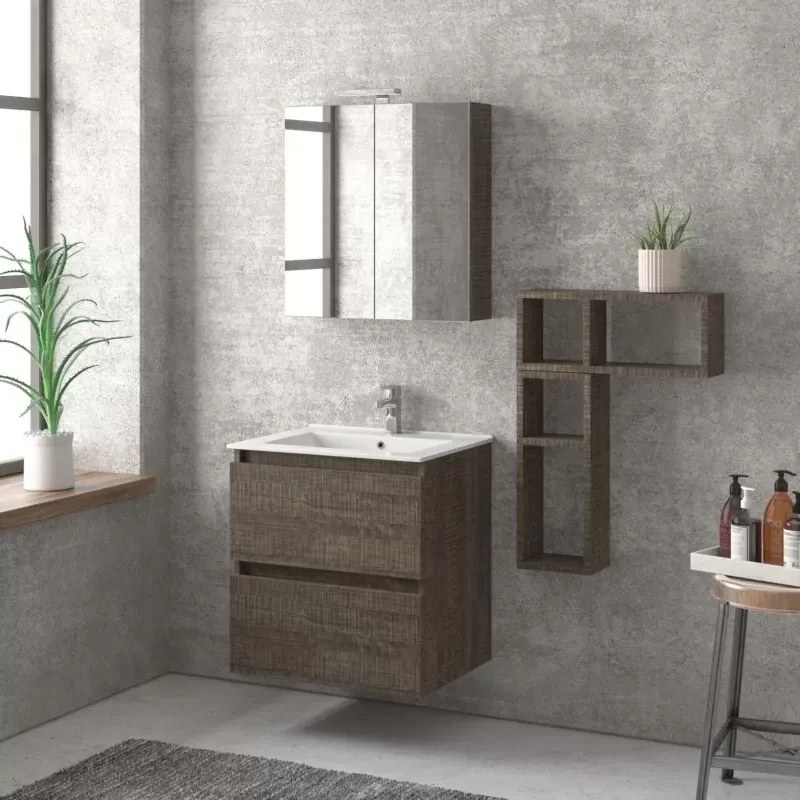 Mobile bagno sospeso 60 cm con lavabo integrato e 2 cassetti TOD-60L - KAMALU
