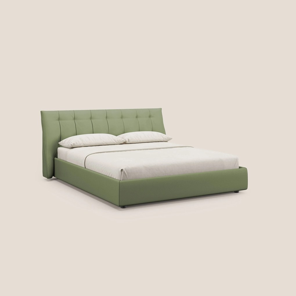 Clizia letto imbottito di design con vano contenitore in ecopelle impermeabile T04 verde