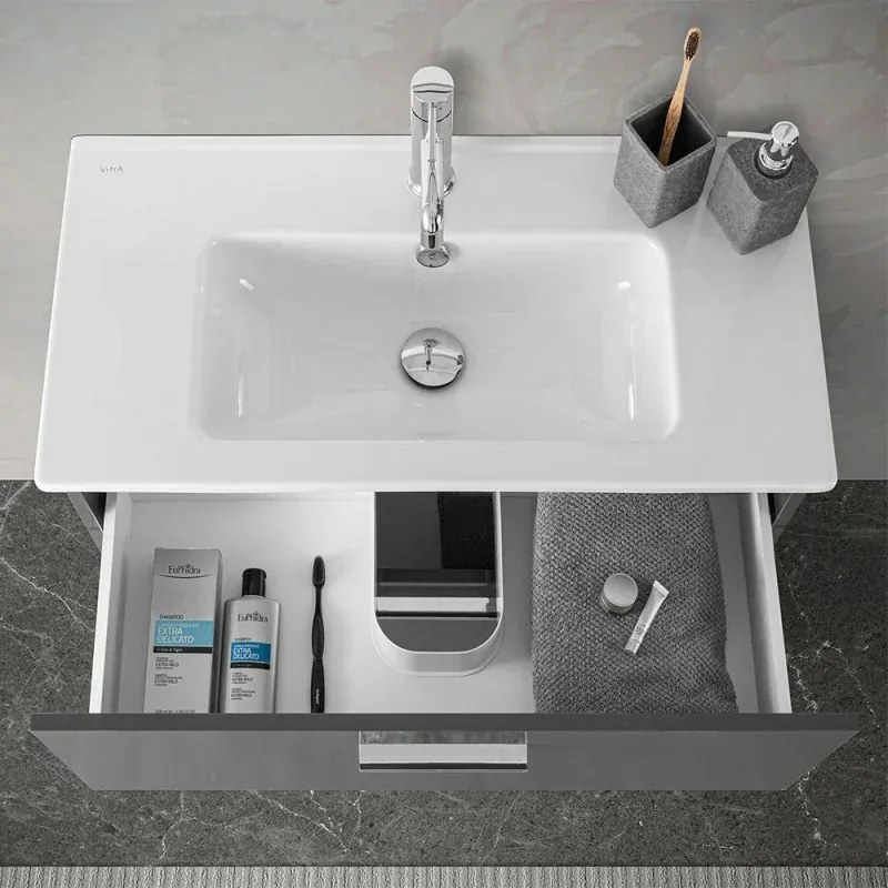 Mobile bagno sospeso 80 antracite lucido con lavabo e specchio Miami