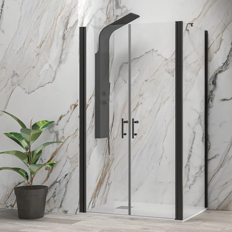 Kamalu - Box doccia 80x70 nero apertura saloon altezza 200h | KS2800AS
