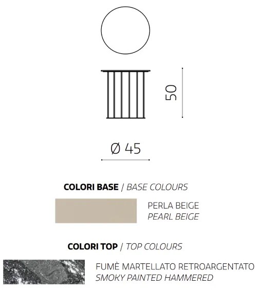 Tavolino tondo D45 cm con base in metallo Beige e piano in vetro martellato Fumč MUTE