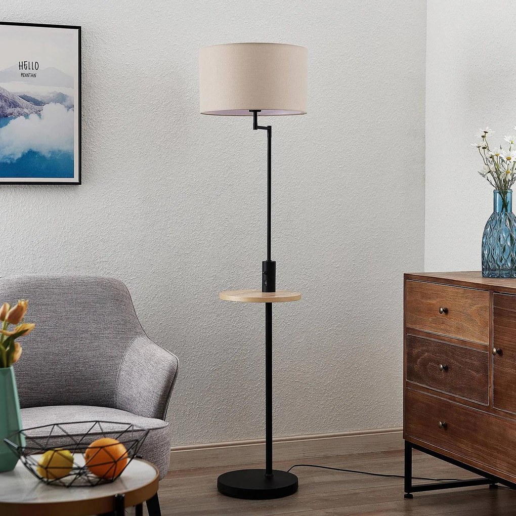Lindby Zinia piantana con mensola e USB, nero