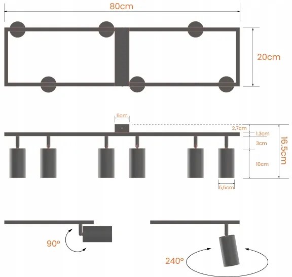 Faretto 6xGU10/30W/230V nero