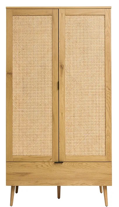 Armadio in legno chiaro, intreccio di rattan e metallo nero H190 cm MANILLE