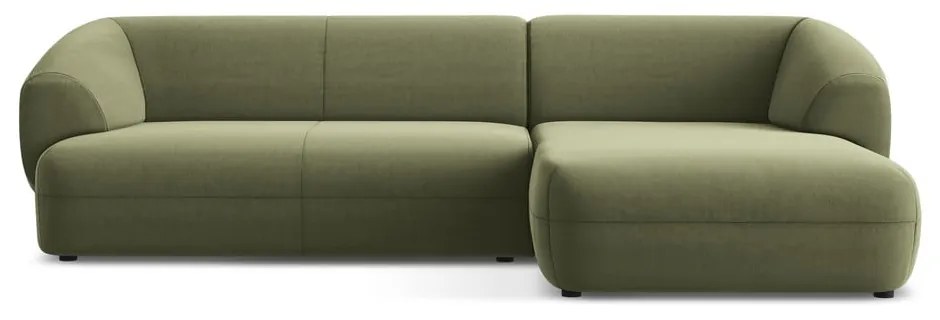 Divano angolare verde (con penisola a destra) con rivestimento in velluto Moana – Makamii