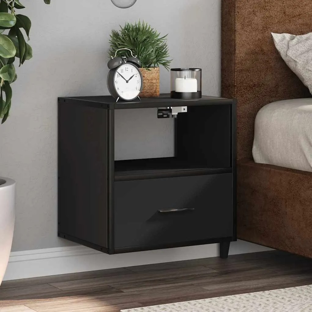 Comodini A Muro 2 Pz Nero 40x31x39,5 Cm /