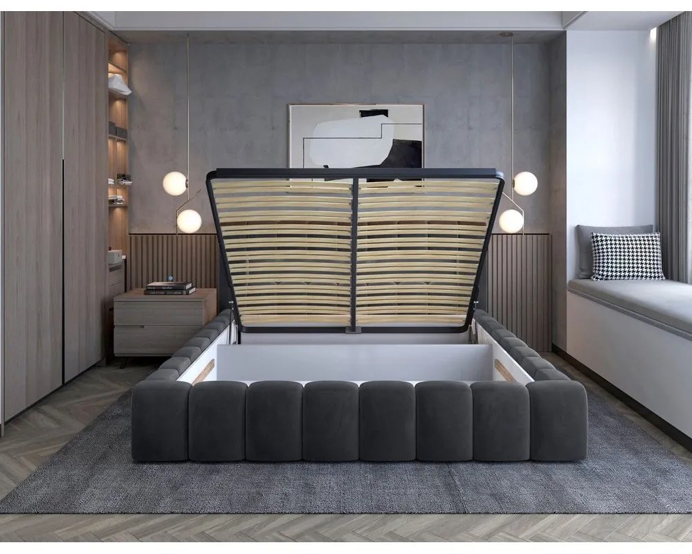Letto matrimoniale imbottito grigio con contenitore con rete inclusa 160x200 cm Lamica – ELTAP
