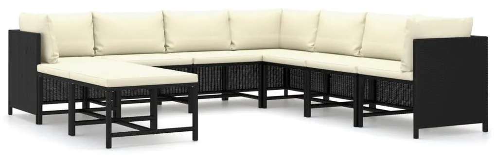 Set Divani da Giardino 9 pz con Cuscini in Polyrattan Nero