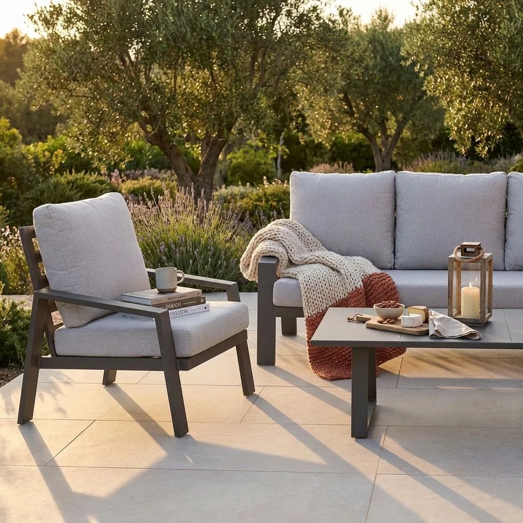 PERCY - salotto da giardino in alluminio e corda 5 posti