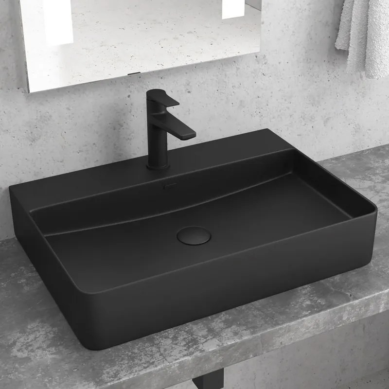 Lavabo appoggio rettangolare in ceramica nera opaca | Litos - KAMALU