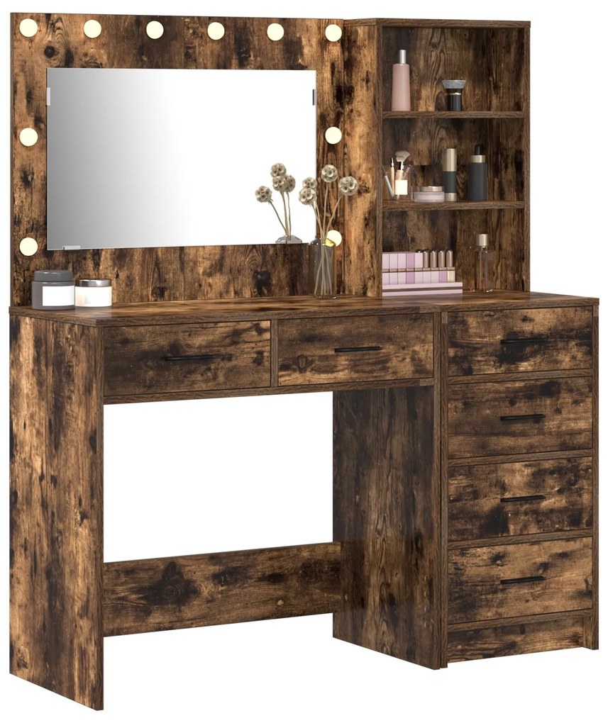 Set da toeletta 2 pezzi con led in legno ingegnerizzato rovere affumicato