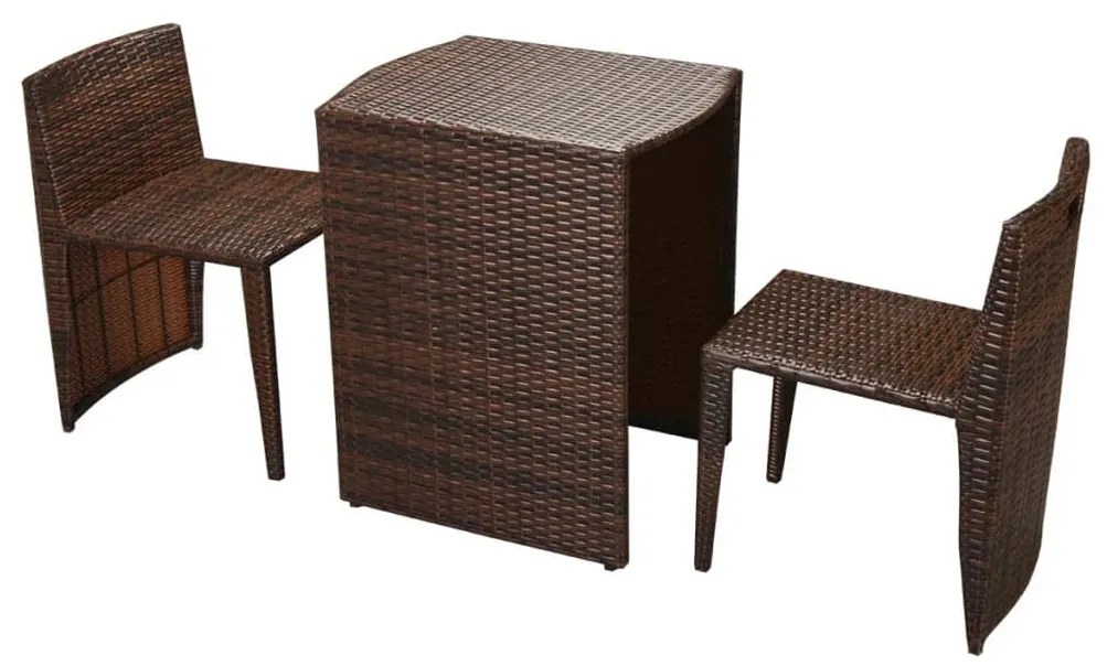 Set da Bistrot 3 pz con Cuscini in Polyrattan Marrone