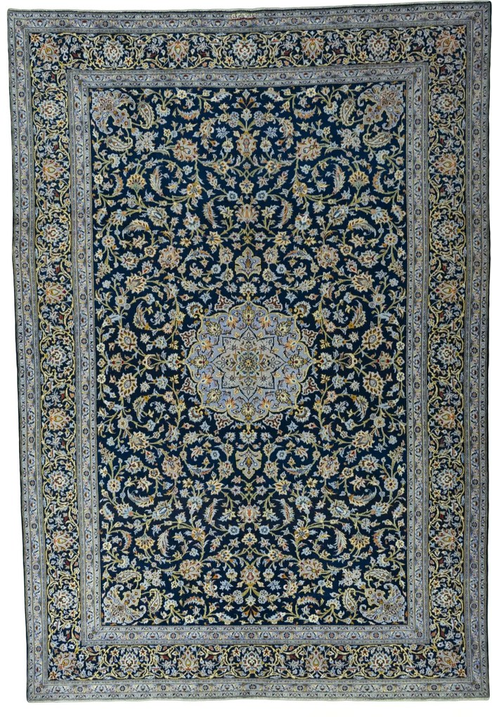 Kashan Tappeto 290 x 420 Blu (Iran) Annodato A Mano