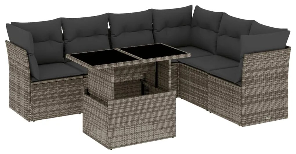 Set divani da giardino 7 pz con cuscini grigio in polyrattan