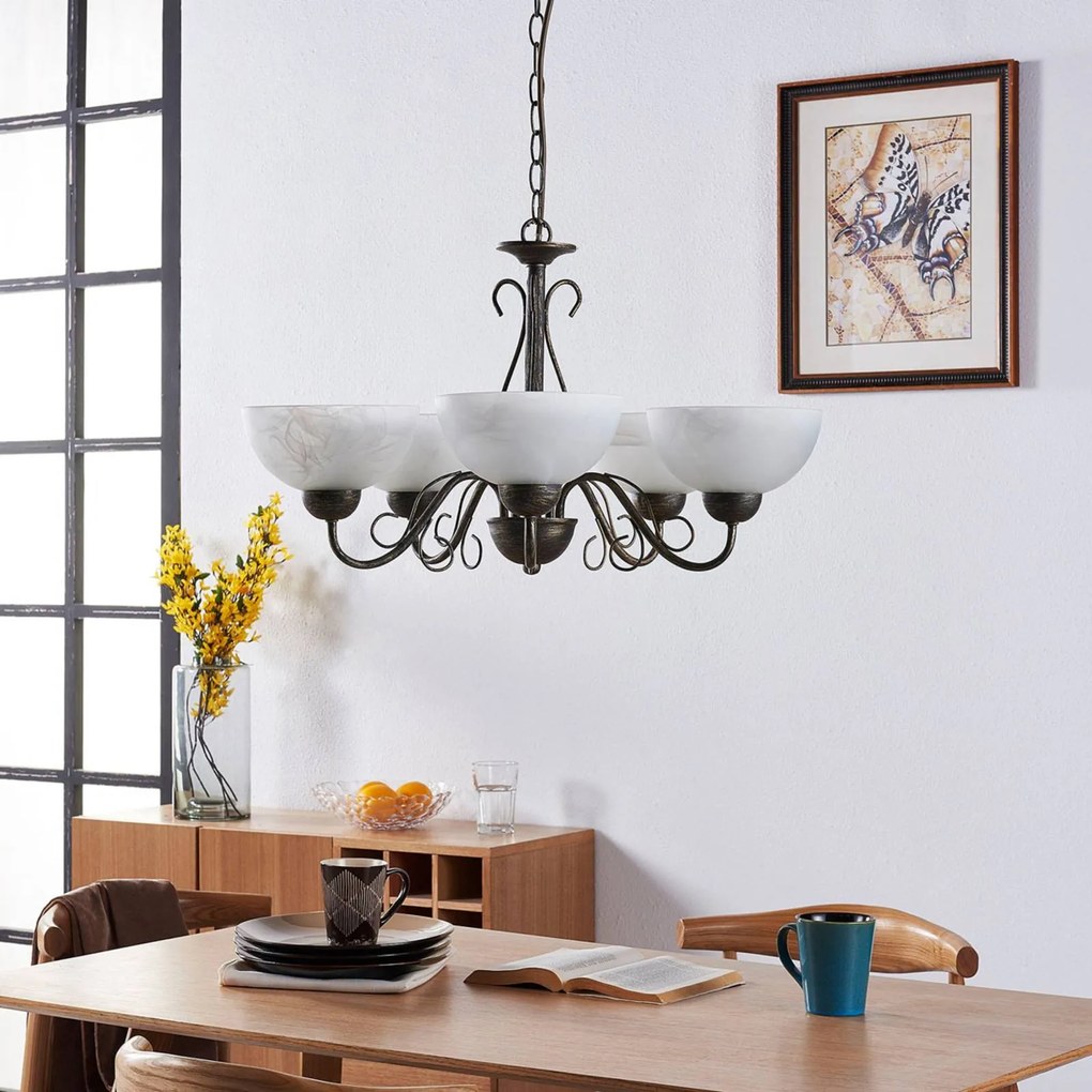 Lindby lampada a sospensione Mohija, a 5 luci, Ø 60 cm, vetro, E27