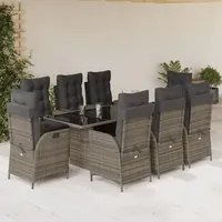 Set da Pranzo da Giardino 9 pz con Cuscini in Polyrattan Grigio 3213123