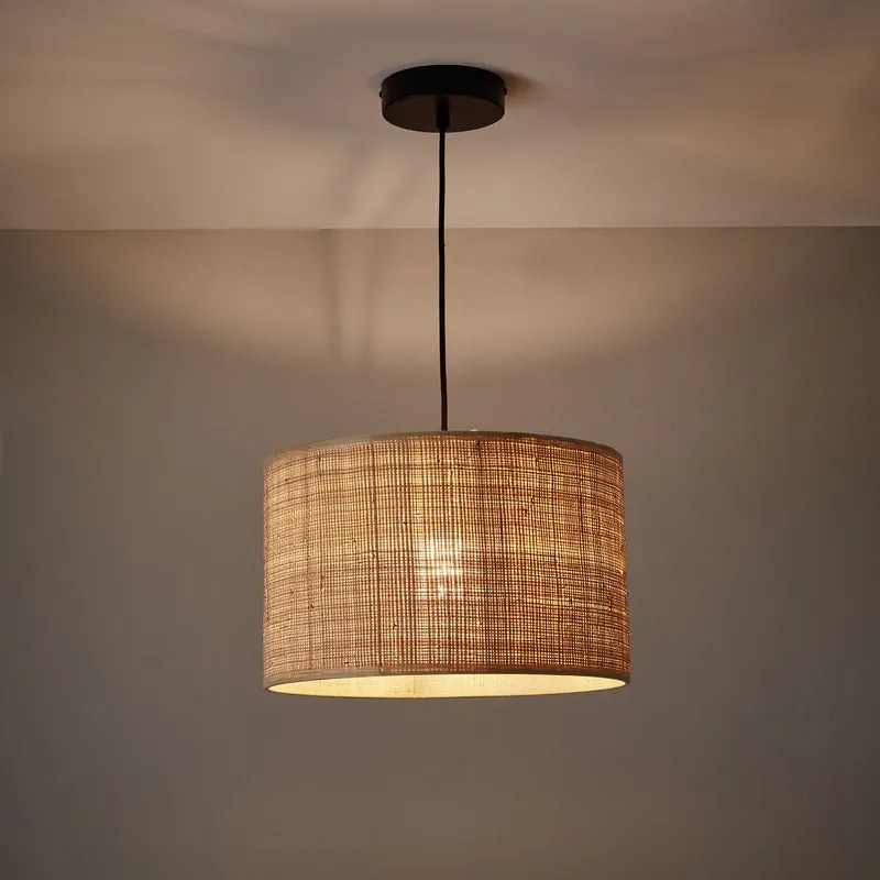 Lampadario Natura Carvi nero paralume beige E27 Ø35cm INSPIRE