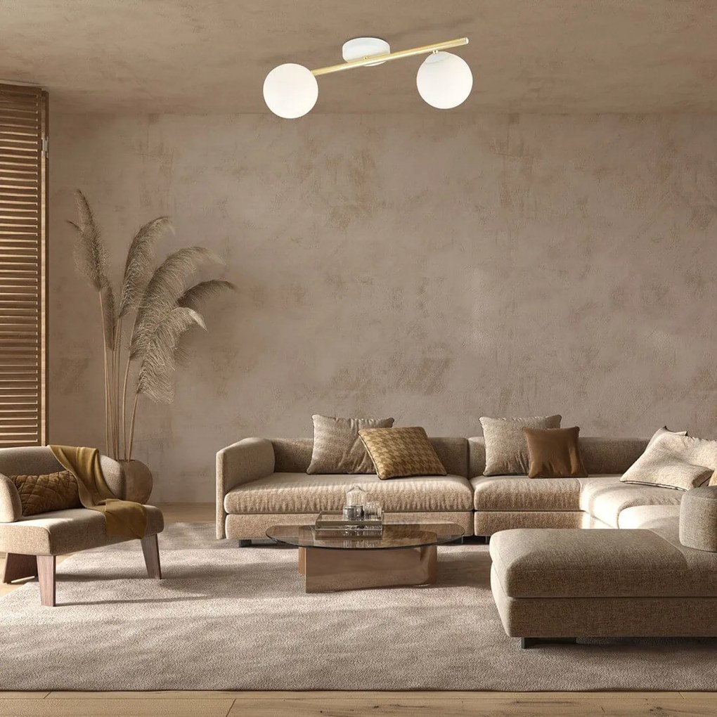 Lampada da soffitto in acciaio SPLENDI 2 Bianco e Oro 2xE14