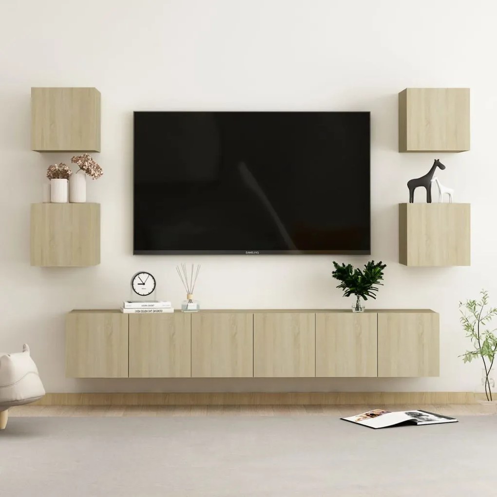 Set Di Mobili Porta Tv 7 Pz Rovere Sonoma İn Legno Multistrato /