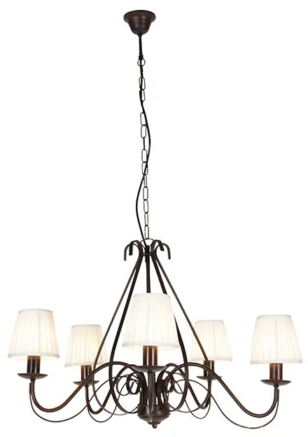 Lampadario marrone con paralumi plissettati crema a 5 luci - Giuseppe