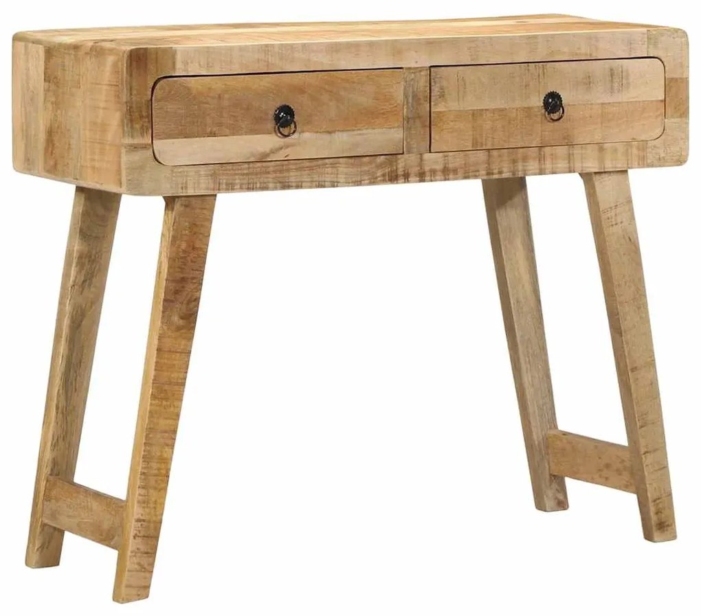 Tavolo Consolle 90x32x75 Cm İn Legno Massello Di Mango Grezzo /
