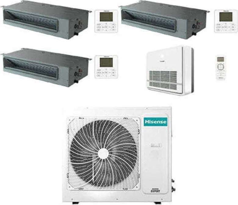 Climatizzatore Condizionatore Hisense Canalizzabile + Console R32 Quadri Split Inverter 9000 + 9000 + 9000 + 12000 BTU con U.E. 4AMW81U4RJC Classe