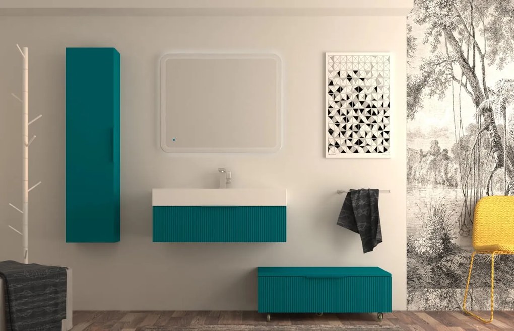 Mobile da bagno sospeso sotto lavabo L 90 x H 25 x P 44 cm blu laccato opaco, 1 cassetto BADEN HAUS Modula