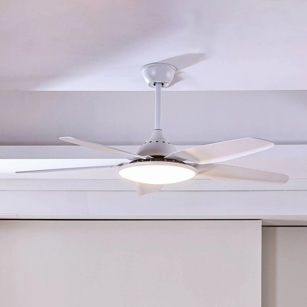 Lucande LED ventilatore da soffitto Divian, bianco, DC, silenzioso, CCT