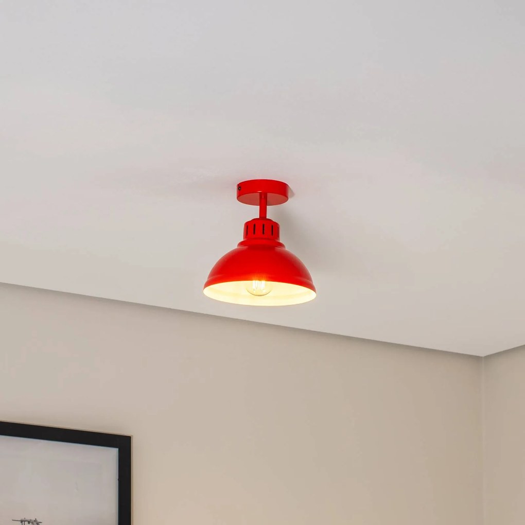 Luminex Plafoniera Sven, a 1 luce, rossa, acciaio, E27