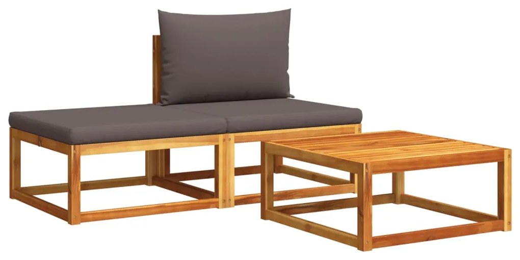 Set divano da giardino 3pz con cuscini legno massello di acacia