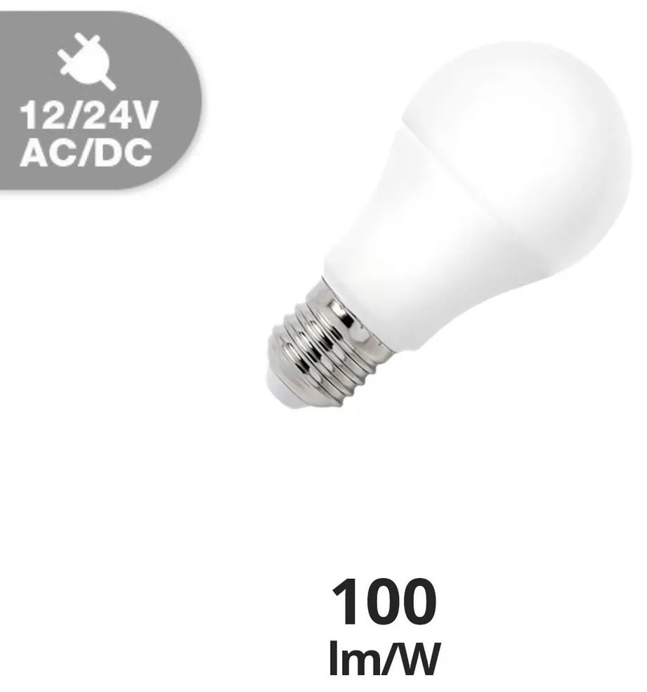 Lampadina LED E27 12W 12/24V AC/DC A60 Colore Bianco Freddo 6.000K