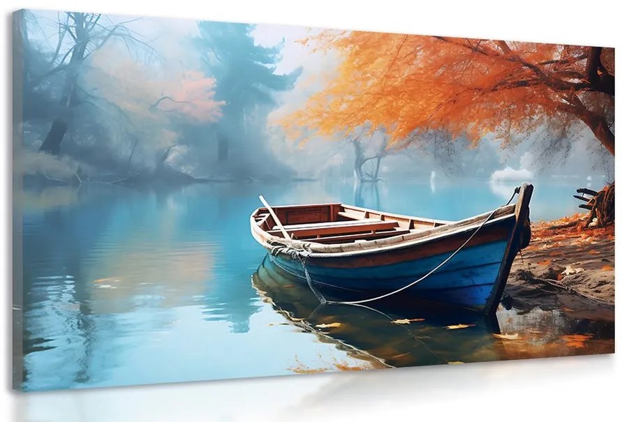 Quadro su tela – Barca su lago deserto