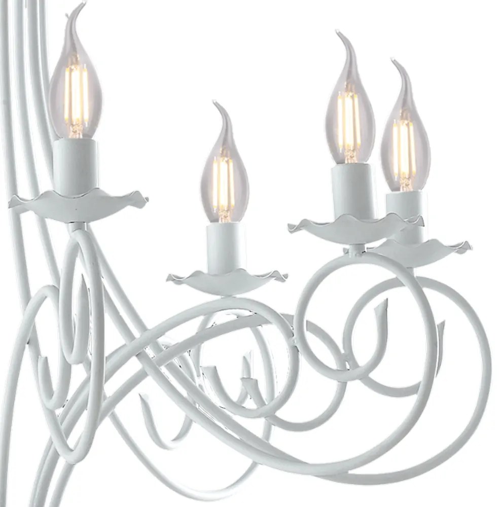 Lampadario Provenzale Candelabro Alma 8 Luci Ferro Battuto Bianco Shabby