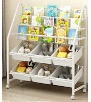 Scaffale Libreria per Bambini con 6 Scomparti 3 Ripiani Organizer Ferro 4 Ruote