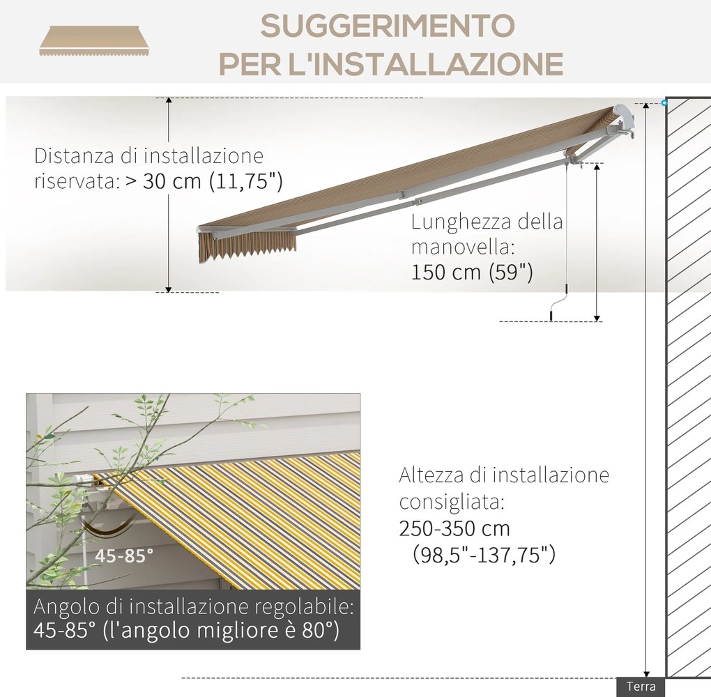 Tenda da Sole per Esterno Avvolgibile a Bracci 350x250 cm con Apertura a Manovella Giallo...