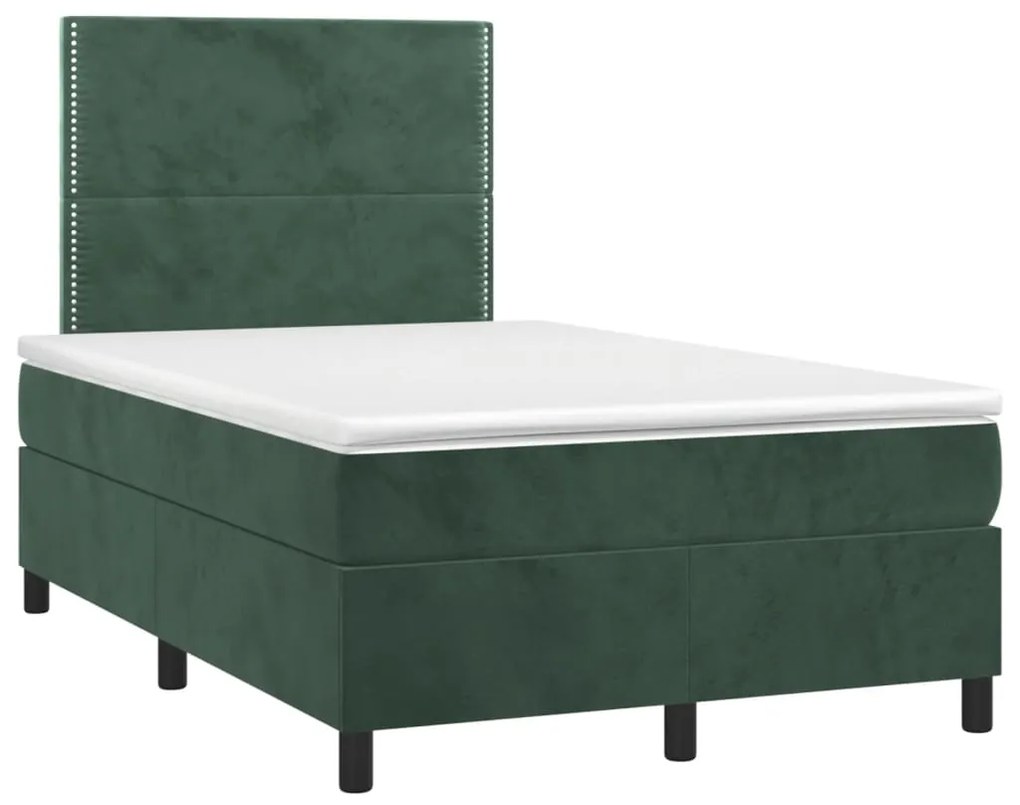 Letto a molle con materasso e led verde scuro 120x200cm velluto