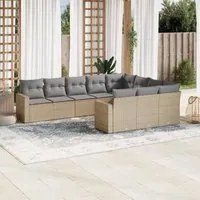 Set Divano da Giardino 10 pz con Cuscini Beige in Polyrattan 3251826