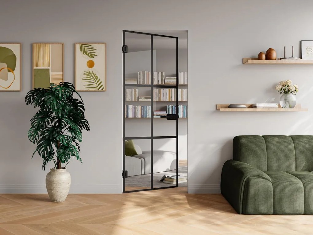 Porta reversibile senza telaio in vetro temperato Nero H204 x L83 cm - SEROTO