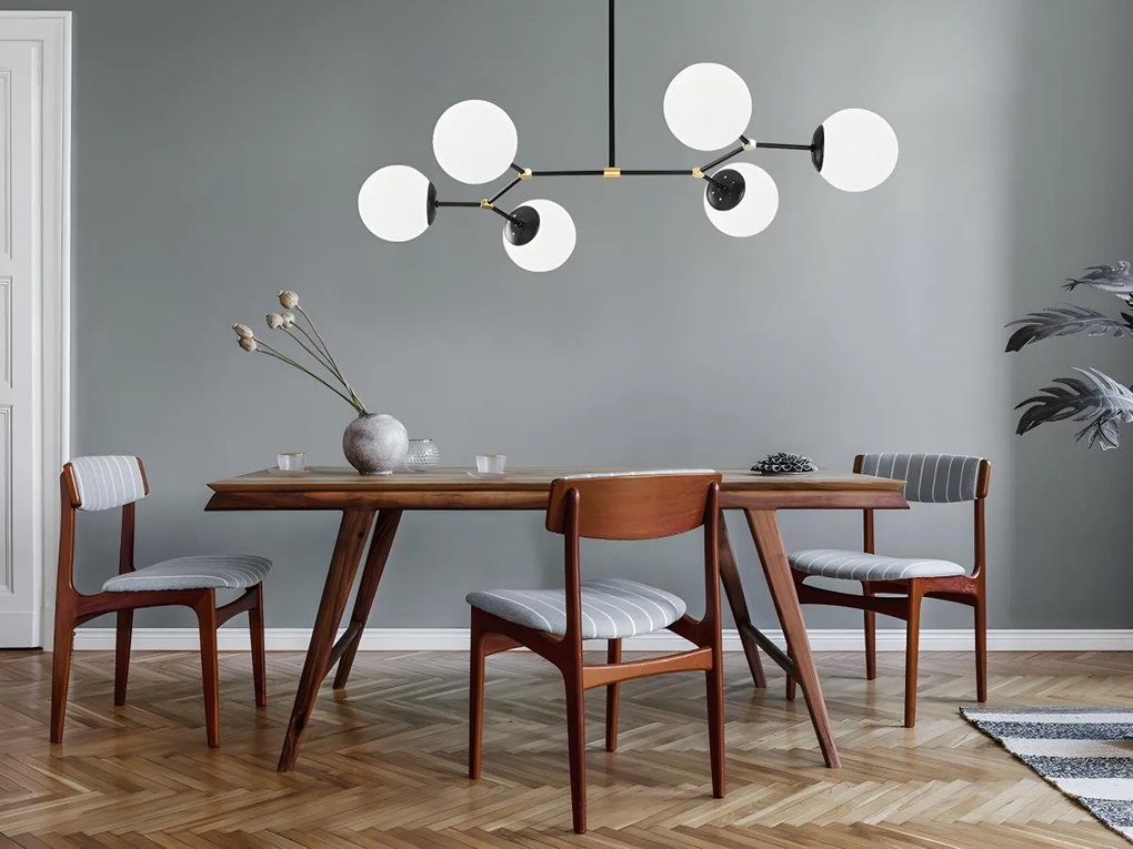 Lampadario 6 sfere L. 100 x H. 52 cm in Metallo Nero e Bianco - DAMAR