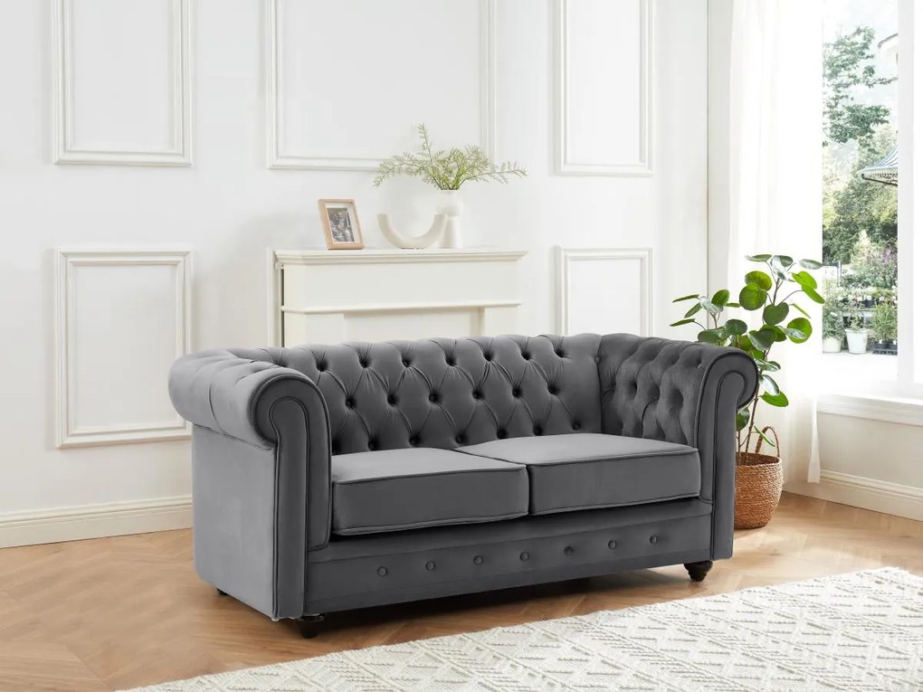 Divano 2 posti in Velluto Antracite - CHESTERFIELD
