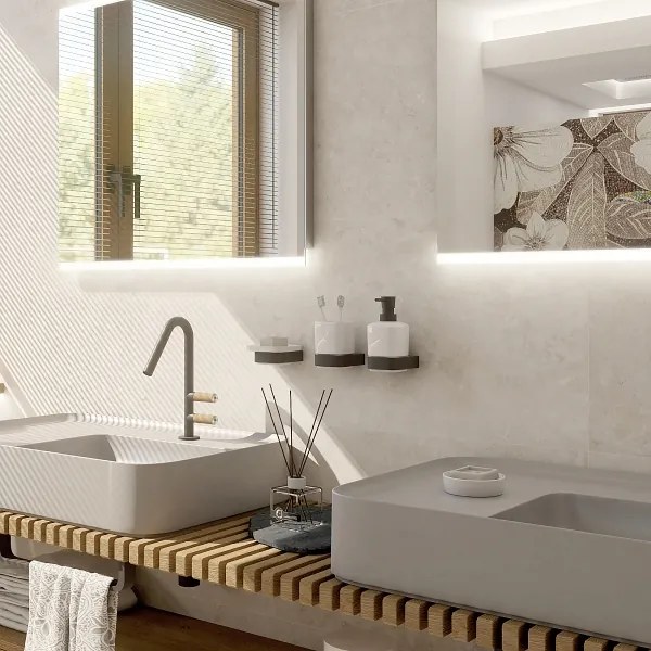 NIMCO NKC set-31K-T-90-Distributore di sapone, portaspazzolino e gancio a muro NIKAU