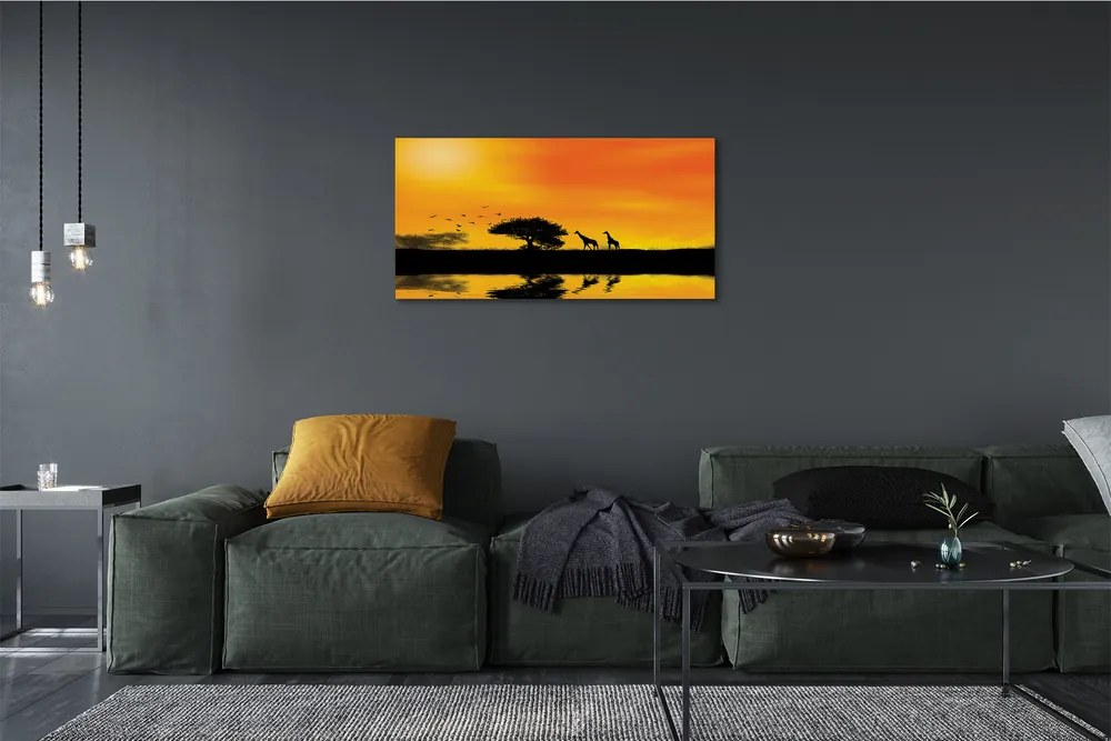 Quadro su tela Giraffe West Tree Lake 100x50 cm