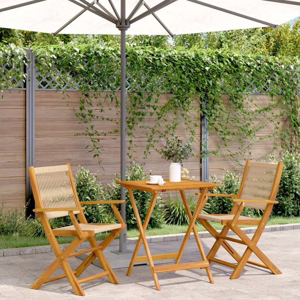 Set Da Bistrot 3pz Beige İn Polipropilene E Legno Massello /