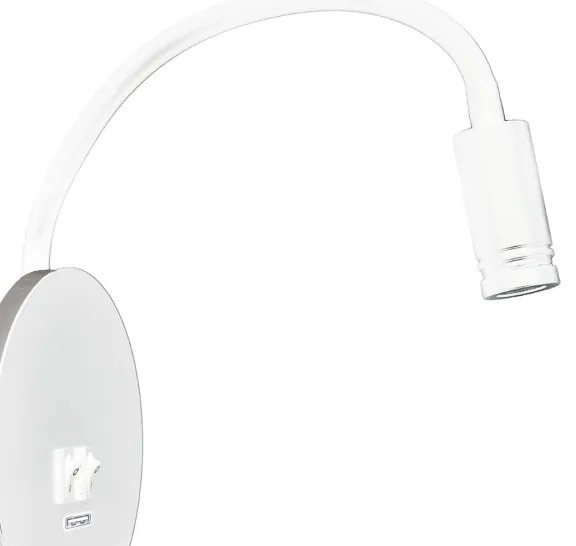 LED Lampada flessibile da parete con base USB 1xLED/8W+1xLED/2W/230V bianco/argento