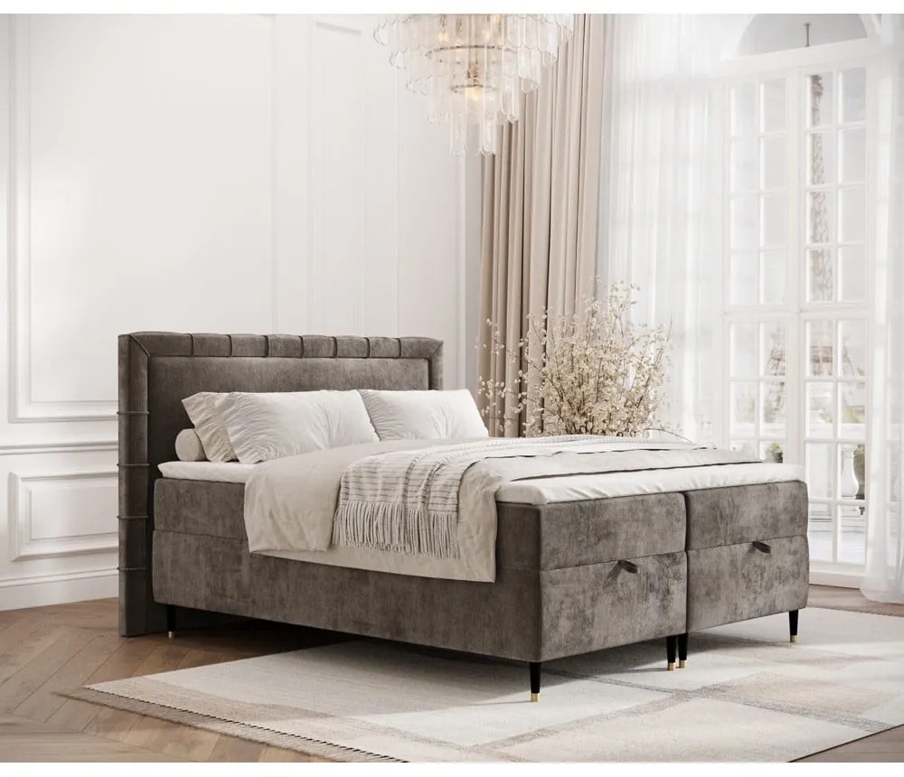 Letto boxspring grigio scuro con spazio contenitivo 180x200 cm Voyage - Maison de Rêve