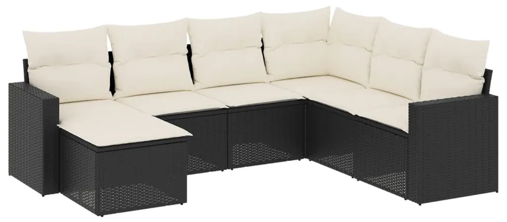 Set divani da giardino con cuscini 7pz nero polyrattan