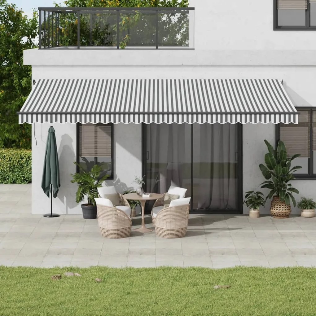 Tenda Retrattile Manuale Con Led Antracite E Bianco 600x350 Cm /