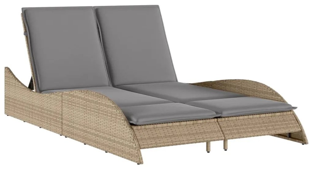 Lettino prendisole con cuscini beige 114x205x73 cm polyrattan